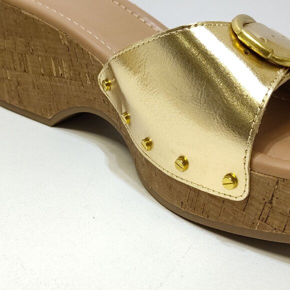 Time and Tru Gold Buckle Cork Wedge Platform Memory Foam Sandals Size 10 NWT - Picture 4 of 11